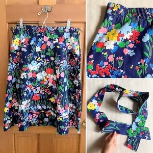 Vintage handmade floral cotton midi skirt w tie